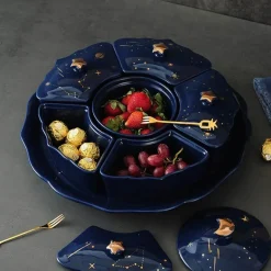 Drehbarer Snackteller aus Keramik – Nachthimmel-Design