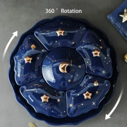 Drehbarer Snackteller aus Keramik – Nachthimmel-Design