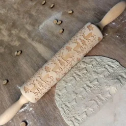 3D-Weihnachts-Nudelholz aus Holz – Weihnachts-Backwerkzeug