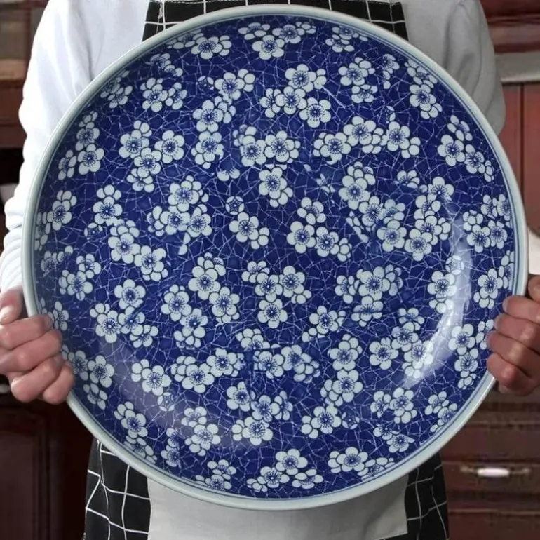Edler blau-weißer Servierteller aus Porzellan – chinesisches Geschirr für Pasta und Braten