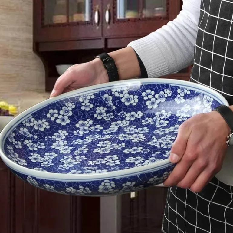 Edler blau-weißer Servierteller aus Porzellan – chinesisches Geschirr für Pasta und Braten