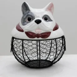 Eierhalter aus Keramik für Hühnereier – Drahtkorb-Dekoration im Landhausstil