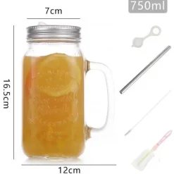 Einmachglas-Becher mit Henkeln – Klares Trinkgeschirr mit Strohhalm