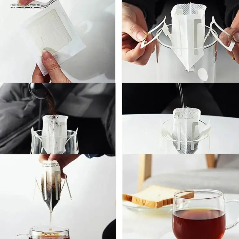 Einweg-Kaffeefilterbeutel zum Übergießen – Papier-Tropfbecher mit Ösen