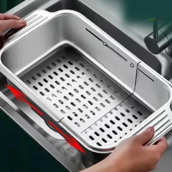 Einziehbarer Gemüseabtropfkorb aus Edelstahl für die Spüle