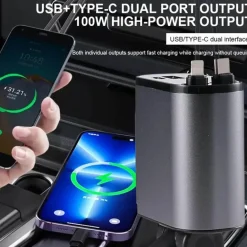 Einziehbares 4-in-1-Autoladegerät mit Schnellladefunktion