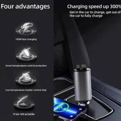 Einziehbares 4-in-1-Autoladegerät mit Schnellladefunktion