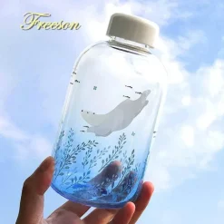 Eisbär-Wasserflasche – 600 ml, blaues Glasdesign