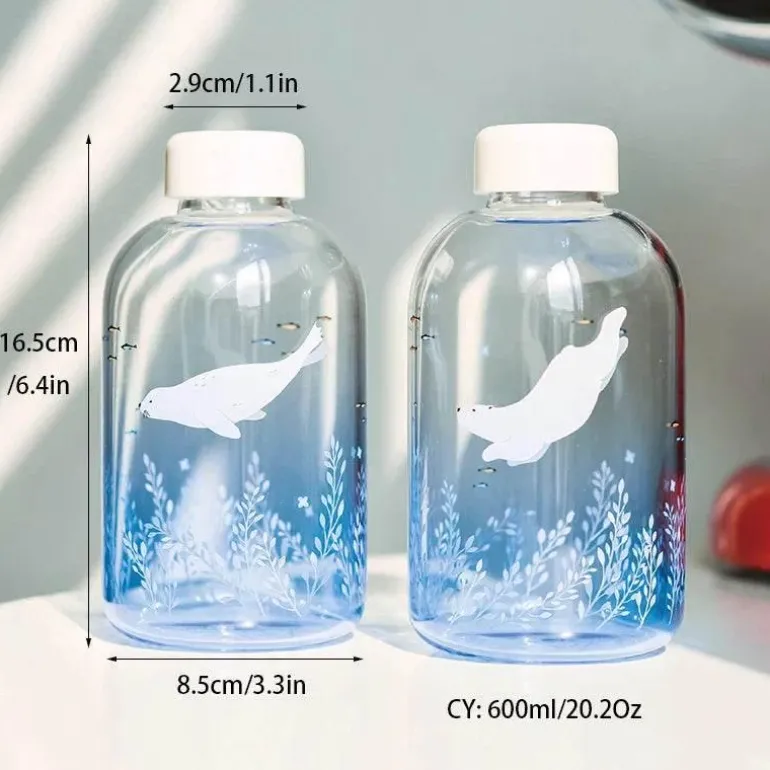 Eisbär-Wasserflasche – 600 ml, blaues Glasdesign