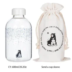 Eisbär-Wasserflasche – 600 ml, blaues Glasdesign