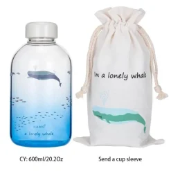 Eisbär-Wasserflasche – 600 ml, blaues Glasdesign