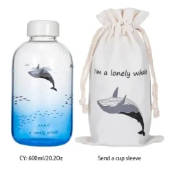 Eisbär-Wasserflasche – 600 ml, blaues Glasdesign