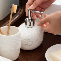 Elegant Ceramic Bathroom Set - Embossed Bath Accessories