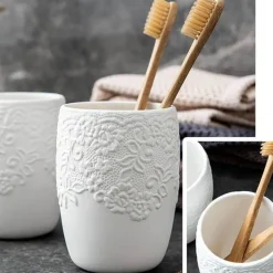 Elegant Ceramic Bathroom Set - Embossed Bath Accessories