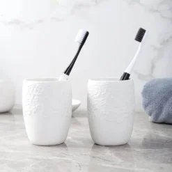 Elegant Ceramic Bathroom Set - Embossed Bath Accessories