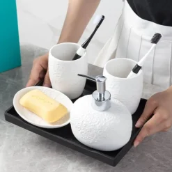 Elegant Ceramic Bathroom Set - Embossed Bath Accessories