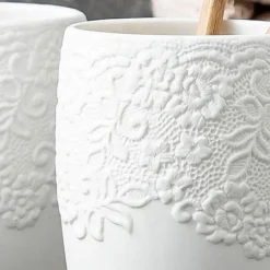 Elegant Ceramic Bathroom Set - Embossed Bath Accessories