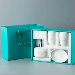 Elegant Ceramic Bathroom Set - Embossed Bath Accessories