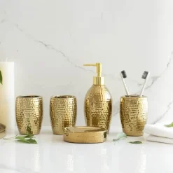 Elegant Gold Embossed Ceramic Bathroom Set - Luxurious Bath Accessories