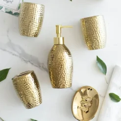Elegant Gold Embossed Ceramic Bathroom Set - Luxurious Bath Accessories
