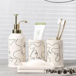 Elegant Line Drawing Bathroom Set - Stylish Home Decor Essentials