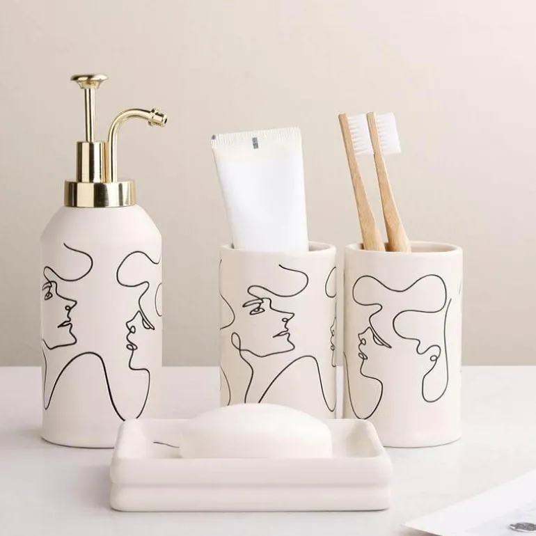Elegant Line Drawing Bathroom Set - Stylish Home Decor Essentials