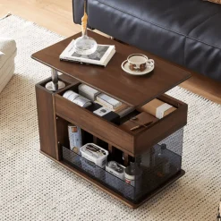 Elegant Walnut Adjustable Rotating Side Table