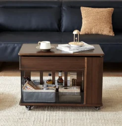 Elegant Walnut Adjustable Rotating Side Table