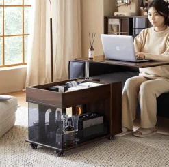 Elegant Walnut Adjustable Rotating Side Table
