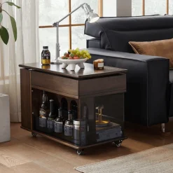 Elegant Walnut Adjustable Rotating Side Table