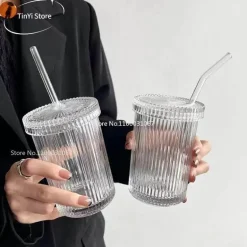 Eleganter Glasbecher mit Strohhalm – Kaffee-/Teegeschenk im japanischen Stil