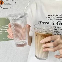 Eleganter Glasbecher mit Strohhalm – Kaffee-/Teegeschenk im japanischen Stil