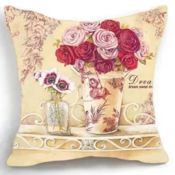 Eleganter Kissenbezug mit Blumenvase – luxuriöser Kissenbezug für die Inneneinrichtung