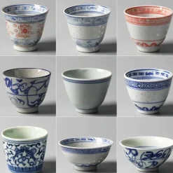 Elegantes blau-weißes Teetassen-Set aus Keramik – handgefertigtes Teezubehör