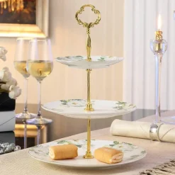 Elegantes Obstteller-Set aus Bone China mit Tortenständer – Buffetgeschirr