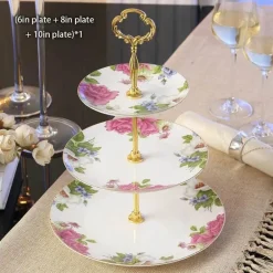 Elegantes Obstteller-Set aus Bone China mit Tortenständer – Buffetgeschirr