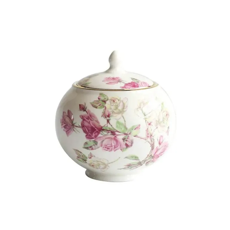 Elegantes Royal Rose Teeservice - Teekanne, Teetassen, Milchkännchen, Zuckerdose, Untertasse