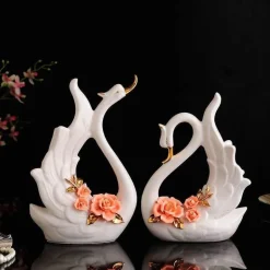Elegantes Schwanenskulpturen-Set – Keramik-Heimdekor, Hochzeitsgeschenk
