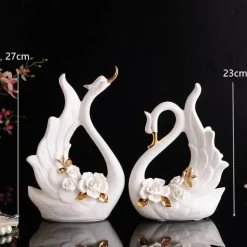 Elegantes Schwanenskulpturen-Set – Keramik-Heimdekor, Hochzeitsgeschenk