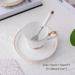 Elegantes Tee- und Kaffeeservice aus Bone China – Weiße und goldene Porzellantassen