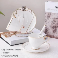 Elegantes Tee- und Kaffeeservice aus Bone China – Weiße und goldene Porzellantassen