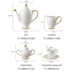 Elegantes Tee- und Kaffeeservice aus Bone China – Weiße und goldene Porzellantassen
