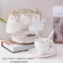Elegantes Tee- und Kaffeeservice aus Bone China – Weiße und goldene Porzellantassen