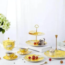 Elegantes Teeservice aus Knochenporzellan – Zitronenbaum-Tasse und Untertasse, Schwarztee-Set