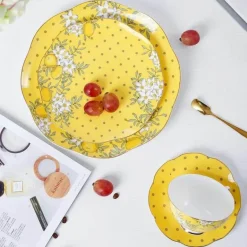 Elegantes Teeservice aus Knochenporzellan – Zitronenbaum-Tasse und Untertasse, Schwarztee-Set