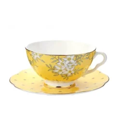 Elegantes Teeservice aus Knochenporzellan – Zitronenbaum-Tasse und Untertasse, Schwarztee-Set