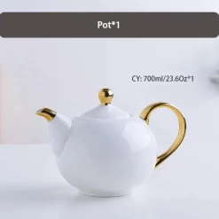 Elegantes Teeservice aus Bone China – Teetassen und Teekanne aus weißem Gold