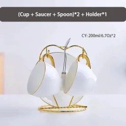 Elegantes Teeservice aus Bone China – Teetassen und Teekanne aus weißem Gold