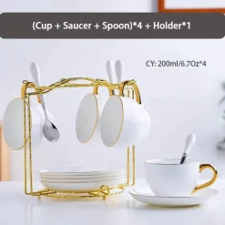 Elegantes Teeservice aus Bone China – Teetassen und Teekanne aus weißem Gold