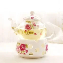 Elegantes Teeservice aus Porzellan mit Kerzenwärmer aus Glas – das perfekte Geschenk für Teeliebhaber